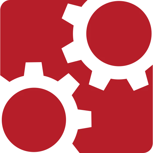 Actual Camunda logo with two cogs on a red background