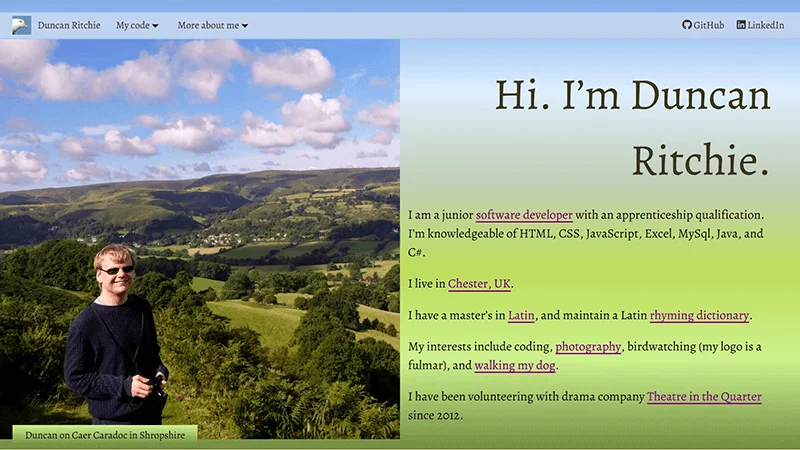 Screenshot of the redesigned site in Internet Explorer, without JavaScript