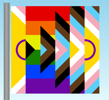 Intersex-inclusive progress flag divided into six vertical strips, of which the last five are reversed