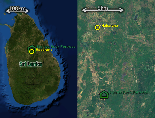 Map: for 2011Apr18, showing Habarana, Sigiriya Rock Fortress, Sri Lanka, etc.