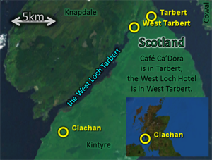 Map: for 2012Aug06, also appropriate for 2012Aug07, showing Clachan, Tarbert, West Tarbert, etc.